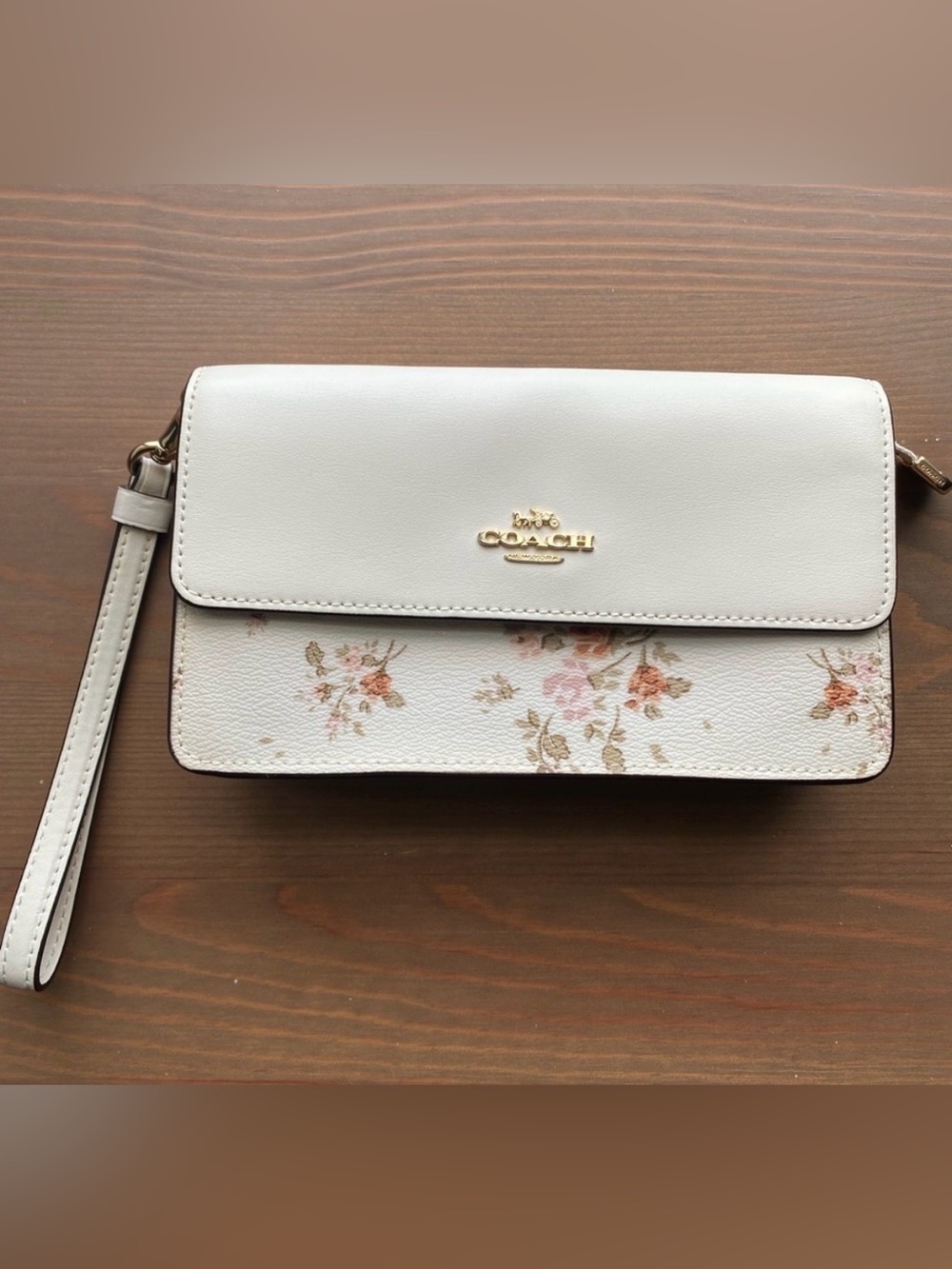 Coach Noa Pop-Up wristlet purse Chalk White Pebbled Leather Floral